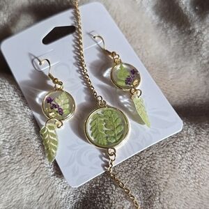 Stunning Handmade Gold and Fern Jewelry Set - Unique - Real Plants/Flowers